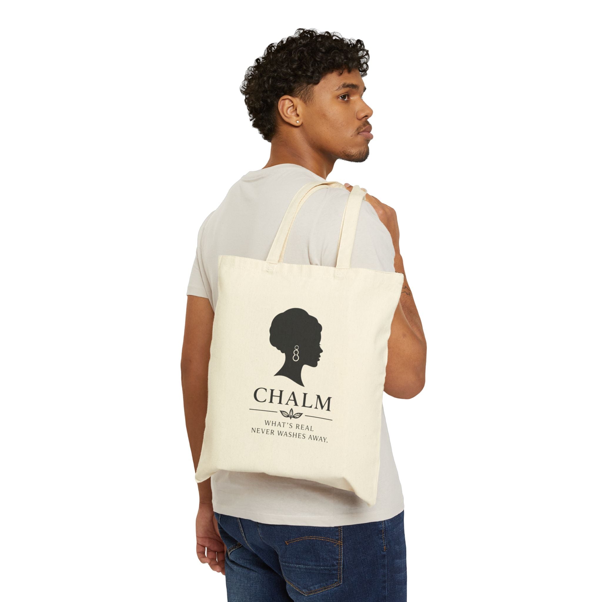 Chalm Silhouette Cotton Tote Bag (F) – "What's Real Never Washes Away" Canvas Shopper