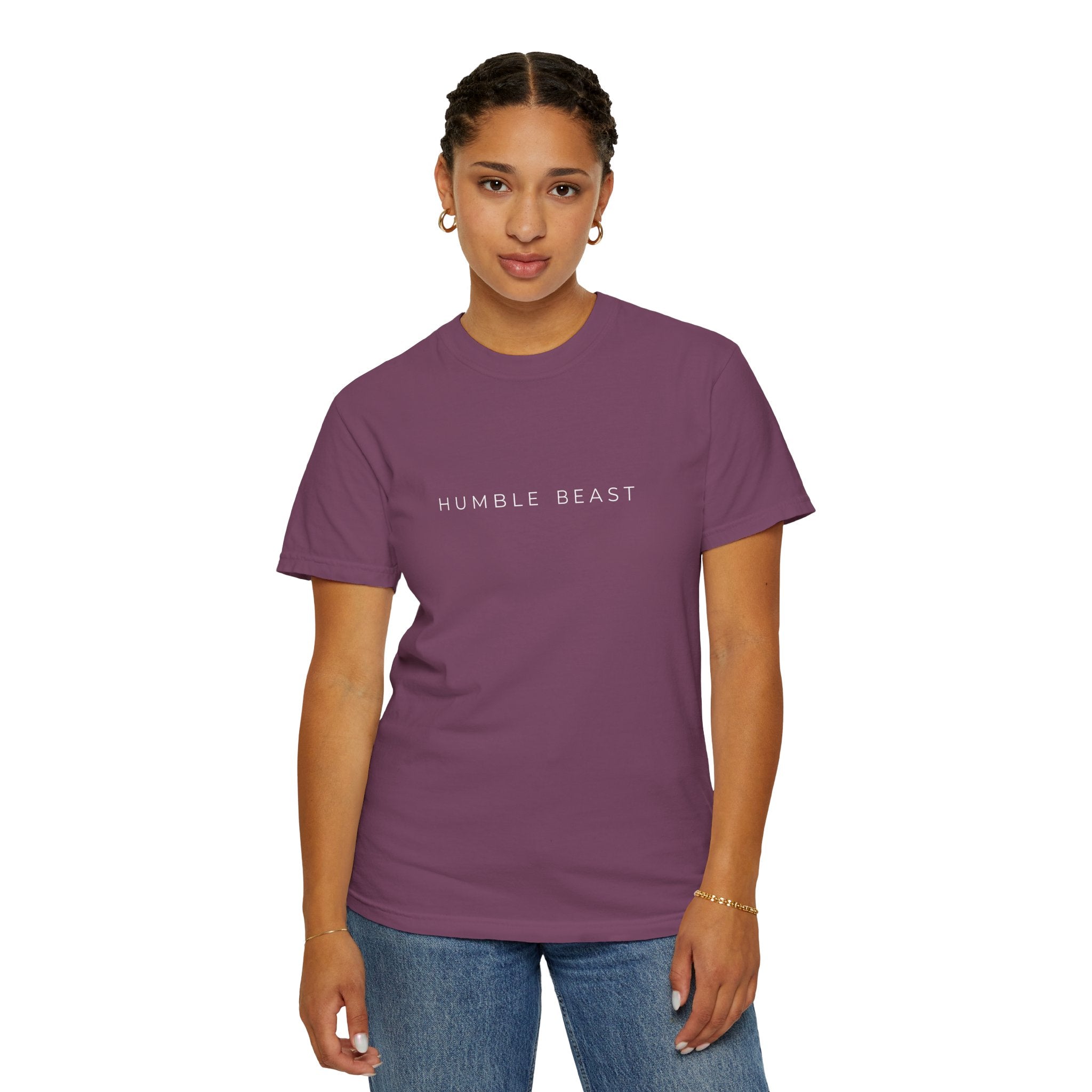 Humble Beast Graphic T-Shirt — Minimal Text Front & Crowned Lion Back