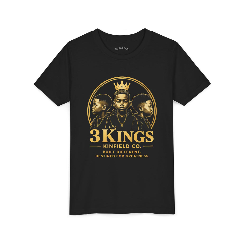 Youth Tee - "3KINGS" Crown Black and Gold Graphic Kids Shirt