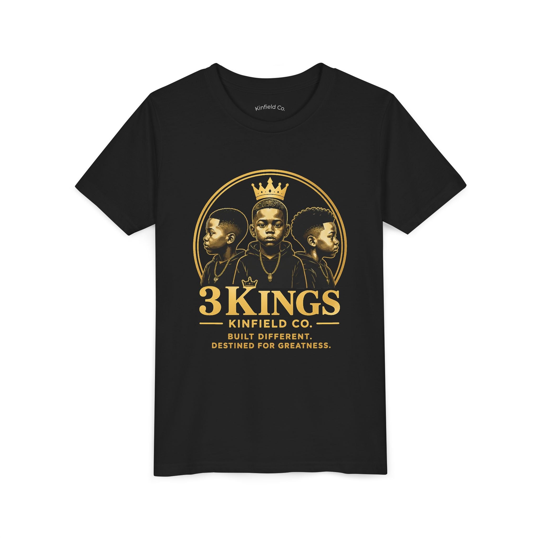 Youth Tee - "3KINGS" Crown Black and Gold Graphic Kids Shirt
