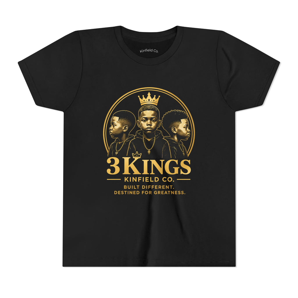 Youth Tee - "3KINGS" Crown Black and Gold Graphic Kids Shirt