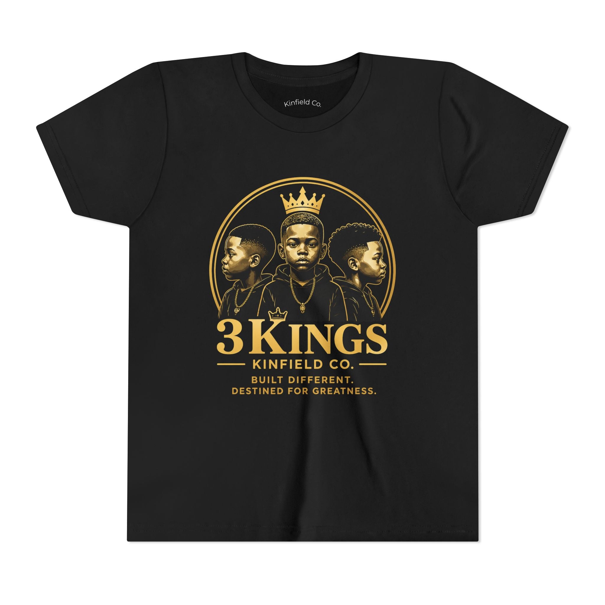 Youth Tee - "3KINGS" Crown Black and Gold Graphic Kids Shirt