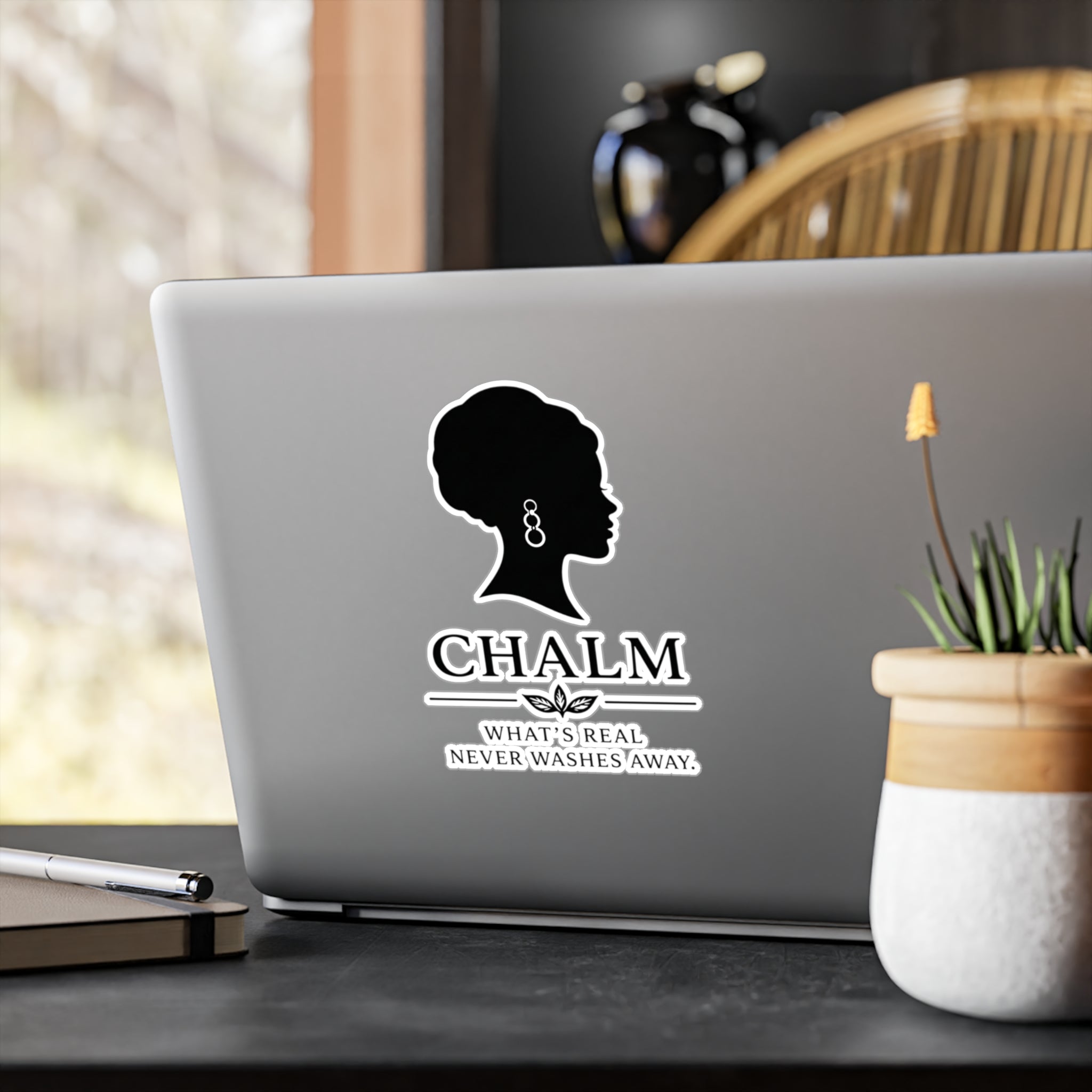 Chalm Silhouette Vinyl Decal (F) — "What's Real Never Washes Away"