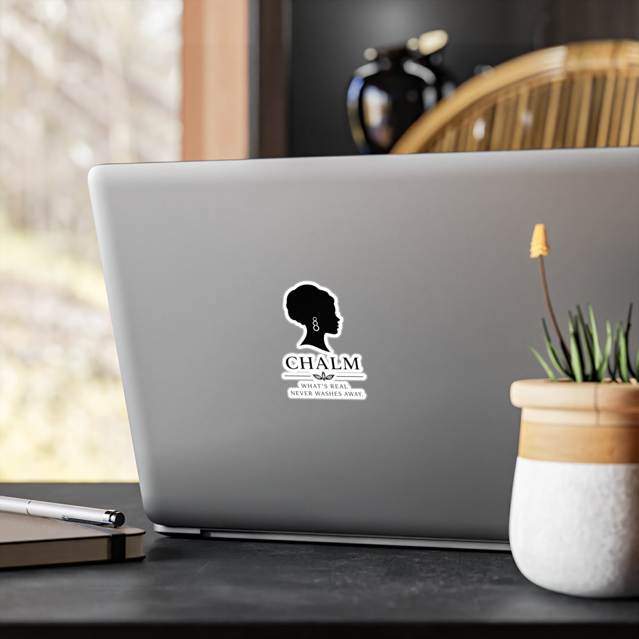 Chalm Silhouette Vinyl Decal (F) — "What's Real Never Washes Away"