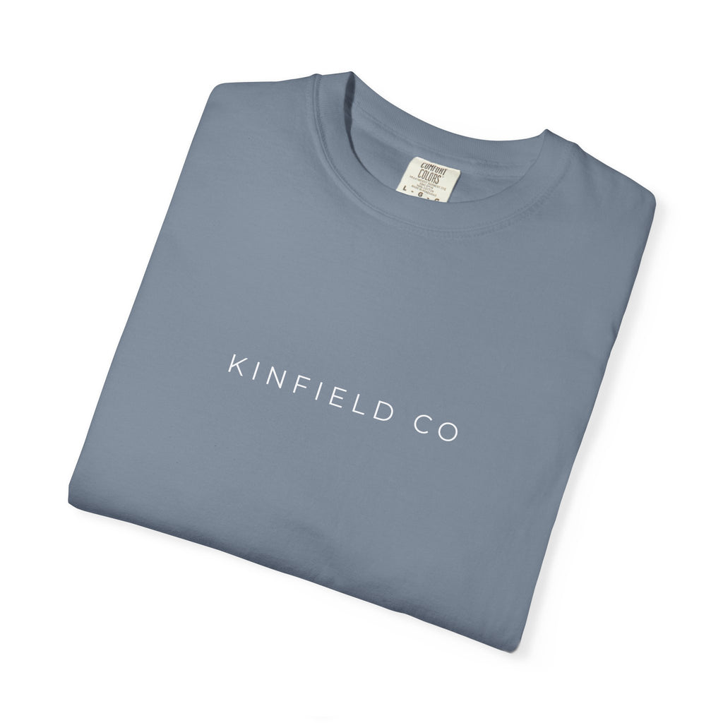 Kinfield Co Graphic T-Shirt — Minimal Text Front & Crowned Lion Back