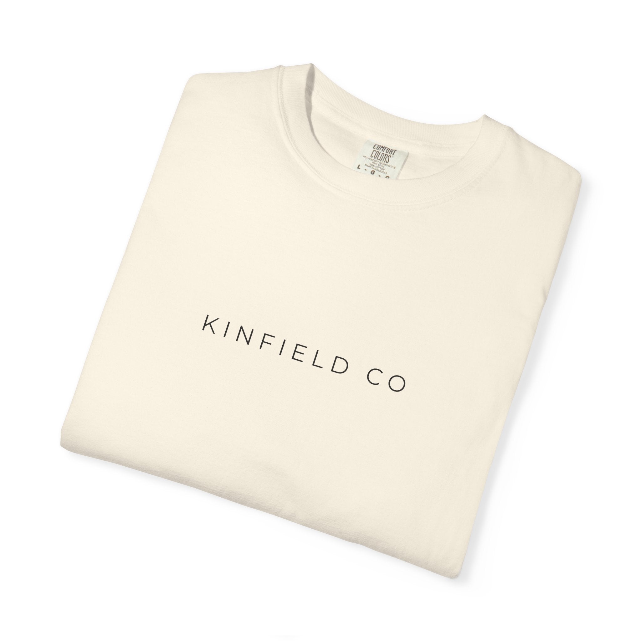 Kinfield Co Graphic T-Shirt — Minimal Text Front & Crowned Lion Back