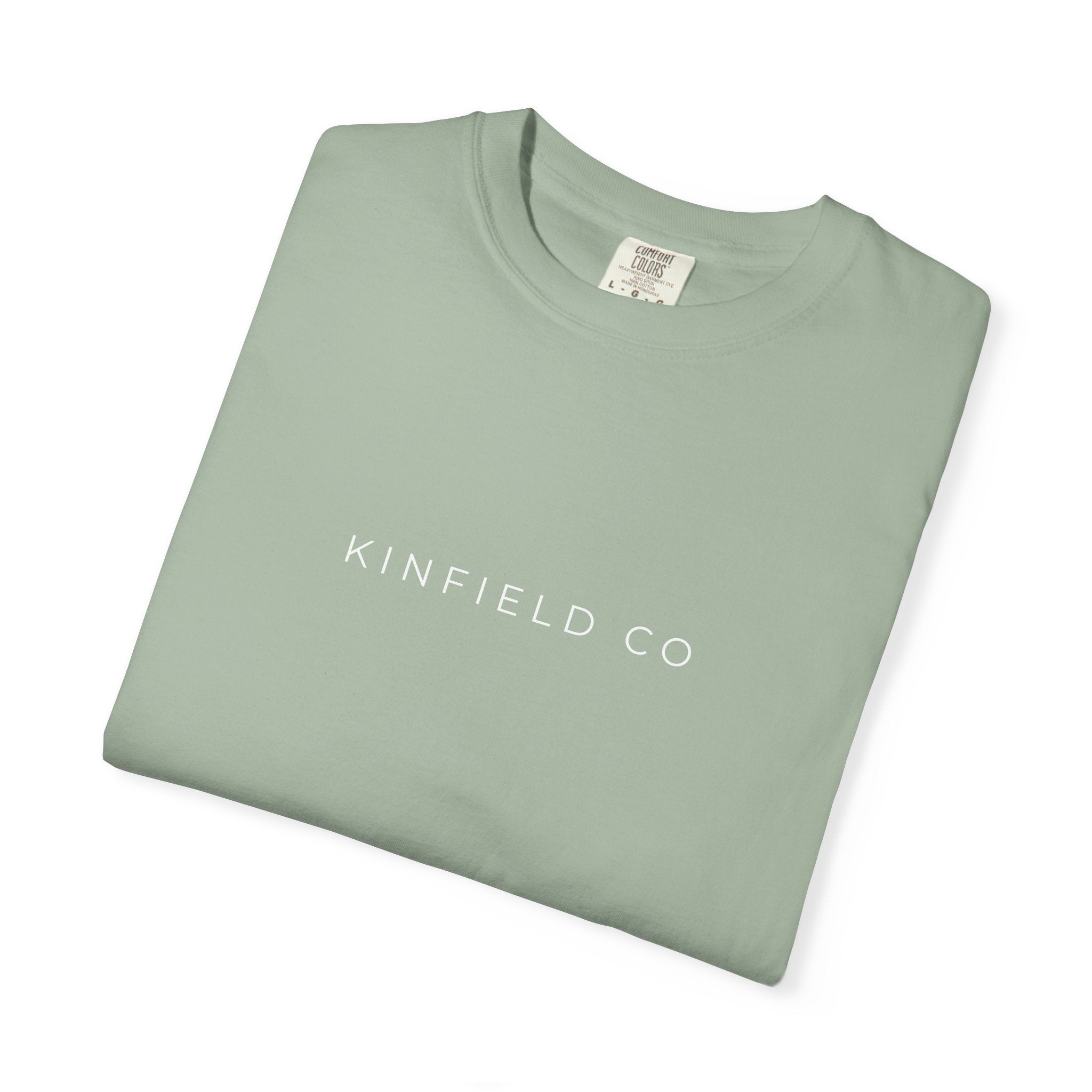 Kinfield Co Graphic T-Shirt — Minimal Text Front & Crowned Lion Back