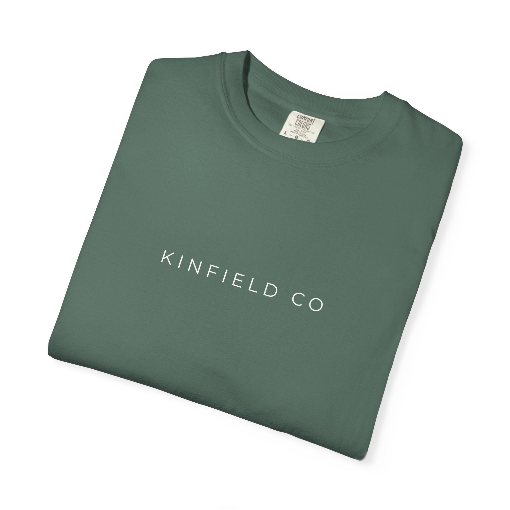 Kinfield Co Graphic T-Shirt — Minimal Text Front & Crowned Lion Back